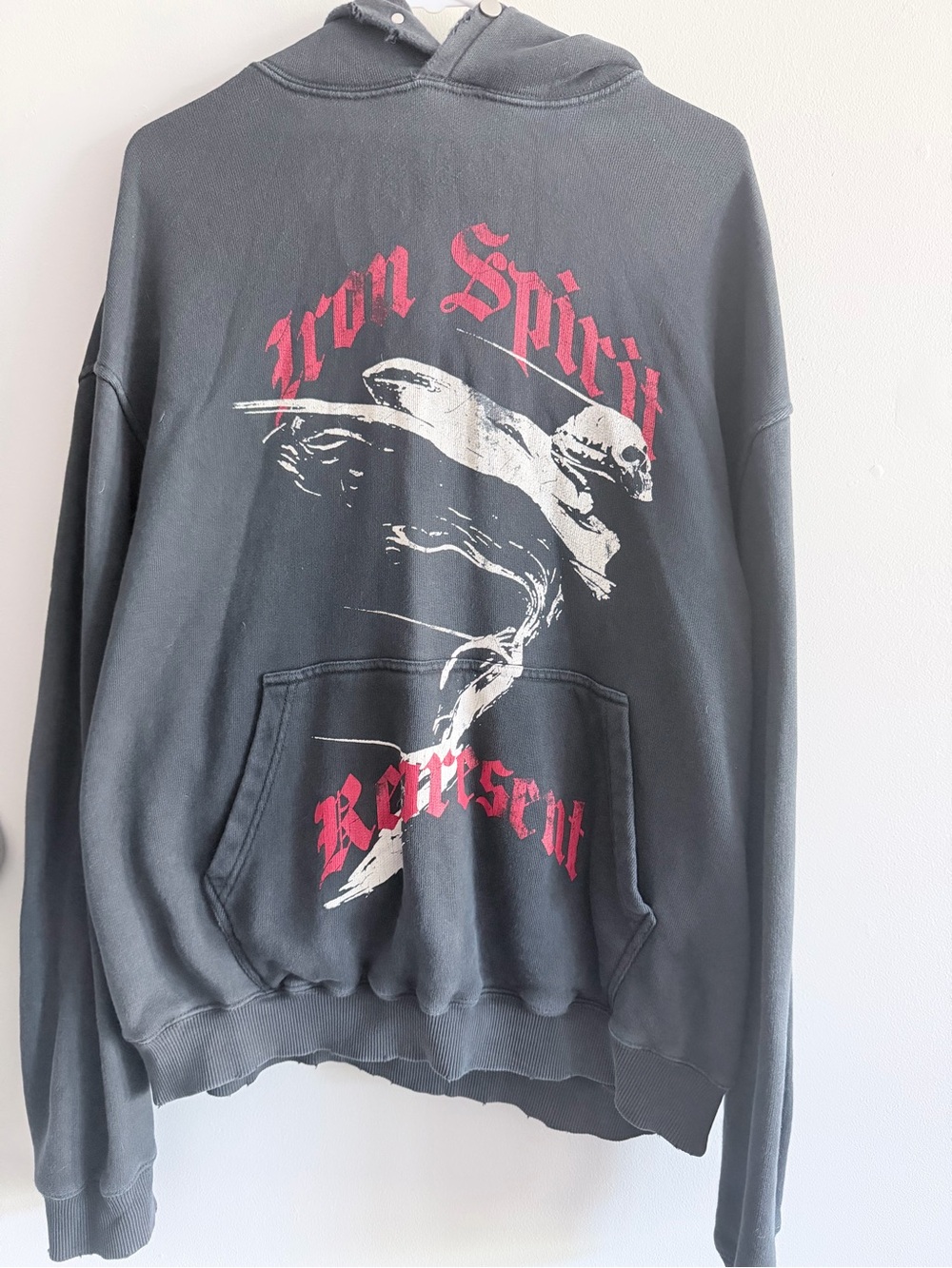 Iron Spirit Graphic Hoodie - Black with Red Print size L